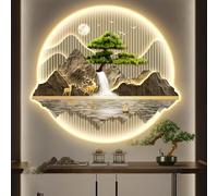 OAKVYNE Decoración mural 3D con luces LED redondas - Escultura de pared, escultura de pared a LED con toma para dormitorio, salón y cocina (55 x 50 cm g)