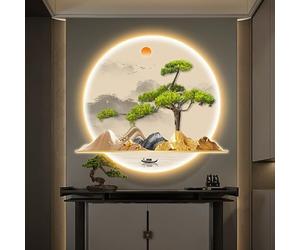 OAKVYNE Decoración mural 3D con luces LED redondas - Escultura de pared, escultura de pared a LED con toma para dormitorio, salón y cocina (55 x 50 cm)