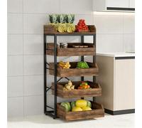 OAKVYNE Estante Frutas Y Verduras De Madera, Verdulero Cocina 5 Niveles Extensible, Organizador para Cocina, Oficina, Tienda, Despensa