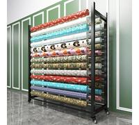 OAKVYNE Estante grande de exhibición móvil, organizador de papel de vinilo extraíble de 24 rollos con varillas y ruedas ajustables para rollo de tela, película de ventana, papel pintado (16 varillas