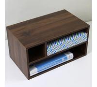 OAKVYNE Mesa Pequeña para Impresora con 3 Compartimentos, Soporte Impresora Escritorio, Organizador De Papel para Oficina En Casa, Estante De Madera De 2 Niveles para Impresora.(Brown)
