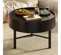 OAKVYNE Mesa Redonda de Acero Carbono - Almacenamiento Giratorio Oculto, Diseño Compacto para Terraza o Habitación - Estilo Contemporáneo(Black)