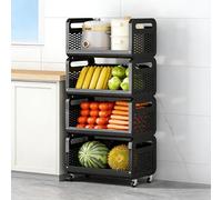 OAKVYNE Verdulero Cocina, Carrito Auxiliar Multinivel con Estante Extraíble para Especias Y Snacks, Organizador para Cebollas Y Patatas(4 Tier)