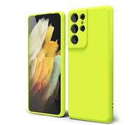 oakxco Funda Silicona para Samsung Galaxy S21 Ultra, Gel de Goma Suave y Delgada, TPU Liso Mate Color Puro Funda Minimalista, Elegante Ultra Slim Mate Protección Case, Amarillo Neón