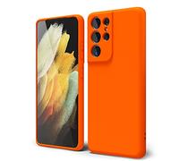 oakxco Funda Silicona para Samsung Galaxy S21 Ultra, Gel de Goma Suave y Delgada, TPU Liso Mate Color Puro Funda Minimalista, Elegante Ultra Slim Mate Protección Case, Anaranjado Neón