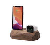 Oakywood - Estación de Carga Apple Doble - Base de Madera 2en1 Compatible con Apple Watch, Compatible con iPhone - 1 x Conector Lightning USB-A Incluido - Base combinada - Nogal
