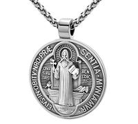 Oaldilee Collar de San Benito para hombre y mujer, chapado en oro de 18 quilates, metal negro, acero inoxidable, colgante de medalla de San Benito, amuleto religioso católico con caja de regalo, Acero