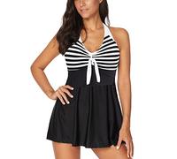 OAMENXI Traje de baño de Una Pieza para Mujer con Estampado Tankini Tallas Grandes Vestido Bikini Conjunto Boyshort (4XL,Blackstripe)
