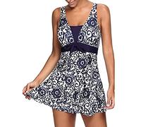 OAMENXI Traje de baño de Una Pieza para Mujer con Estampado Tankini Tallas Grandes Vestido Bikini Conjunto Boyshort (L, Deepblue)