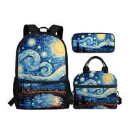 Oamsistay Van Gogh Starry Night - Mochila para niños con lonchera y estuche, mochila escolar para niños, mochila escolar con compartimentos, mochila casual de regalo para niñas y niños