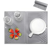Oamwrae Alfombrilla Escurreplatos de Silicona, Plegable, Resistente al Calor, Antideslizante Alfombra Fregadero para Cocina (43×34cm, Gris)