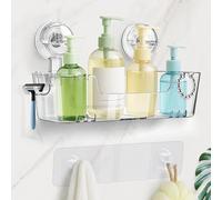 Oamwrae Estantería Baño Ventosas, Estanteria Ducha sin Taladro con Adhesivo, Estante Ducha Removible con Portarrestos y Ganchos, Organizador Baño Ducha para Champú y Gel, 2 Opciones de Instalación