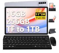 Oangcc 2025 Tablet 11 Pulgadas,16GB RAM+256GB ROM(TF 1TB) Android Tablet PC con Octa-Core 2.0GHz, 4-Altavoces, Baterías 8600 mAh, 5+13+2MP, 5G WiFi, BT 5.0, GPS Tablets con Ratón y Teclado - Gris