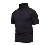 Oanviso Camiseta Tácticas de Manga Corta para Hombre Blusa Táctica de Camuflaje Camiseta con Cremallera para Exteriores T-Shirt de Verano Tops Militar Cortavientos A Negro L