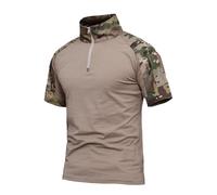 Oanviso Camiseta Tácticas de Manga Corta para Hombre Blusa Táctica de Camuflaje Camiseta con Cremallera para Exteriores T-Shirt de Verano Tops Militar Cortavientos