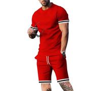 Oanviso Chándal Hombre Camisetas + Pantalones Cortos Conjuntos 2 Piezas Casual Deporte Verano Conjuntos de Chandal Moda Ropa Hombres Traje Jogging Manga Corta Completo Conjunto A Rojo L