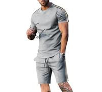 Oanviso Chándal Hombre Camisetas + Pantalones Cortos Conjuntos 2 Piezas Casual Deporte Verano Conjuntos de Chandal Moda Ropa Hombres Traje Jogging Manga Corta Completo Conjunto D Gris S