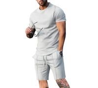 Oanviso Chándal Hombre Camisetas + Pantalones Cortos Conjuntos 2 Piezas Casual Deporte Verano Conjuntos de Chandal Moda Ropa Hombres Traje Jogging Manga Corta Completo Conjunto C Blanco L