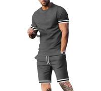 Oanviso Chándal Hombre Camisetas + Pantalones Cortos Conjuntos 2 Piezas Casual Deporte Verano Conjuntos de Chandal Moda Ropa Hombres Traje Jogging Manga Corta Completo Conjunto A Gris Oscuro L