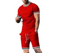 Oanviso Chándal Hombre Camisetas + Pantalones Cortos Conjuntos 2 Piezas Casual Deporte Verano Conjuntos de Chandal Moda Ropa Hombres Traje Jogging Manga Corta Completo Conjunto B Rojo M