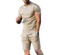 Oanviso Chándal Hombre Camisetas + Pantalones Cortos Conjuntos 2 Piezas Casual Deporte Verano Conjuntos de Chandal Moda Ropa Hombres Traje Jogging Manga Corta Completo Conjunto D Caqui XS
