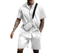 Oanviso Chándal para Hombre Camisa + Pantalones Cortos Conjuntos 2 Piezas Casual Verano Conjuntos de Chandal Traje Jogging Manga Corta Completo Moda Ropa Casual Deporte Hombres A Blanco S