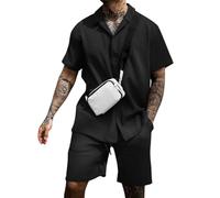 Oanviso Chándal para Hombre Camisa + Pantalones Cortos Conjuntos 2 Piezas Casual Verano Conjuntos de Chandal Traje Jogging Manga Corta Completo Moda Ropa Casual Deporte Hombres A Negro L