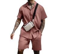 Oanviso Chándal para Hombre Camisa + Pantalones Cortos Conjuntos 2 Piezas Casual Verano Conjuntos de Chandal Traje Jogging Manga Corta Completo Moda Ropa Casual Deporte Hombres A Rosa XXL