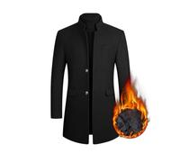 Oanviso Chaquetas Hombre Casual Larga Abrigo de Lana Slim Fit Trench Coat Otoño e Invierno Chaquetas de Lana Moda Abrigo Largos Down Jacket Con Botones A Negro XXL