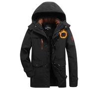Oanviso Hombres Chaquetas con Cremallera Largo Abrigo de Terciopelo Casual Parka Chaqueta de Plumas Abrigos de Invierno Manga Larga Down Jacket de Viento A Negro M
