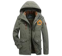 Oanviso Hombres Chaquetas con Cremallera Largo Abrigo de Terciopelo Casual Parka Chaqueta de Plumas Abrigos de Invierno Manga Larga Down Jacket de Viento A Verde XL