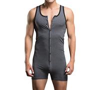 Oanviso Mono de Manga Corta/Sin Manga para Hombre Informal Mono con Bolsillo Color Sólido Trajes de Playa Cremallera/Botón Mono de Una Pieza Una Variedad de Estilos Verano Cómodo Mono F Gris XS