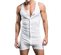Oanviso Mono de Manga Corta/Sin Manga para Hombre Informal Mono con Bolsillo Color Sólido Trajes de Playa Cremallera/Botón Mono de Una Pieza Una Variedad de Estilos Verano Cómodo Mono F Blanco XS