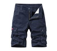 Oanviso Pantalones Cortos para Hombre Verano Cargo Pantalones Cortos Deportivos Color Sólido Shorts con Cremallera 1/2 Shorts para Trotar con Bolsillo Cómodo Bermudas Shorts A Azul Oscuro XL