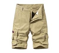 Oanviso Pantalones Cortos para Hombre Verano Cargo Pantalones Cortos Deportivos Color Sólido Shorts con Cremallera 1/2 Shorts para Trotar con Bolsillo Cómodo Bermudas Shorts A Caqui 3XL
