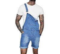 Oanviso Pantalones Cortos Vaquero Hombre Mono Moda Casual Pantalones de Mezclilla Mono de Lavado Pantalones Cortos Rasgados Monos Vaqueros de Mono Multibolsillo Pantalón de Tirantes A Azul Claro L