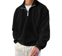 Oanviso Sudaderas de Manga Larga de Color Liso para Hombre con Cremallera Sudadera Básica con Empalme a Cuadros Clásica Camisas de Manga Larga Cómodas y de Ocio Transpirables C Negro M