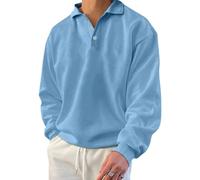 Oanviso Sudaderas de Manga Larga de Color Liso para Hombre con Solapa Sudadera Básica con Empalme a Cuadros Clásica Camisas de Manga Larga Cómodas y de Ocio Transpirables B Azul Claro XS