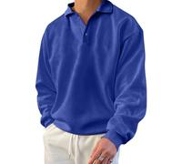 Oanviso Sudaderas de Manga Larga de Color Liso para Hombre con Solapa Sudadera Básica con Empalme a Cuadros Clásica Camisas de Manga Larga Cómodas y de Ocio Transpirables B Azul XL