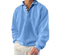 Oanviso Sudaderas de Manga Larga de Color Liso para Hombre con Solapa y Botones, Sudadera Básica con Empalme a Cuadros Clásica Camisas de Manga Larga Cómodas y de Ocio Transpirables A Azul M