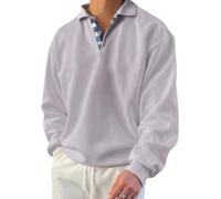 Oanviso Sudaderas de Manga Larga de Color Liso para Hombre con Solapa y Botones, Sudadera Básica con Empalme a Cuadros Clásica Camisas de Manga Larga Cómodas y de Ocio Transpirables A Gris L