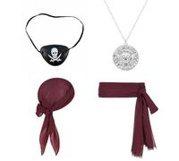 OAOSDH 1 Pañuelo En La Cabeza, 1 Cinturón, 1 Collar Y 1 Máscara para Los Ojos, Accesorios De Roles, Accesorios De Vestuario Piratas, Accesorios De Vestuario Disfrazados.
