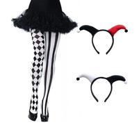 OAOSDH 1 Par De Pantimedias De Payaso, 2 Diademas, Pantalones Apretados Asimétricos En Blanco Y Negro, Accesorios De Accesorios De rol, Accesorios De Ropa De Fiesta De Carnaval.