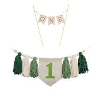 OAOSDH 1 Pieza De Banner De Borla Y 1 Pieza De Inserto De Tarjeta De Pastel De Madera, Suministros De Fiesta De Cumpleaños De 1Er Cumpleaños, Decoraciones De Fiesta para Bebés.