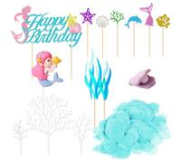 OAOSDH 1 Pieza De Sirena, 2 Juegos De Algas, 1 Juego De Coral, 1 Pieza De Concha, 1 Juego De Inserciones De Tarjeta, Decoración De Sombrero De Copa De Pastel De Cumpleaños De Niñas.