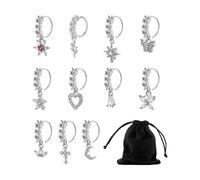 OAOSDH 11 Piezas De Anillos De Nariz Perforados Plateados, 1 Pieza De Bolsa De Terciopelo, Cole Cole con Decoración De Nariz De Piedra Blanca, Ajuste De Apertura, Accesorios De Moda para Mujeres.