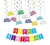 OAOSDH 12 Piezas De Adornos Espirales Y 1 Pieza De Banner De Cumpleaños, Arreglo De Escena De Fiesta, Adornos Brillantes, Adornos Creativos.