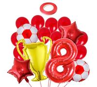 OAOSDH 16 Piezas De Globos, 1 Rollo De Cinta Roja, Set Digital del Trofeo De Estrellas De Fútbol, Accesorios De Fondo De Tiro, Decoración De La Fiesta De Octavo Cumpleaños.