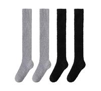 OAOSDH 2 Pares De Medias De Vellón Coralino, Calcetines Hasta La Rodilla Para Mujer, Cálidos Para Mujer, Leggings, Calcetines Suaves Y Elásticos(Negro, Gris)