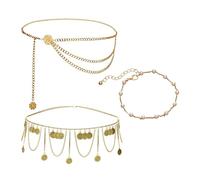 OAOSDH 2 Piezas Cadena De Cintura De Metal, Pulsera De Perlas De 1 Pieza, Cinturón De Oro Creativo, Joyería Ajustable, Decoración Sexy De La Cadena del Vientre para Mujeres.